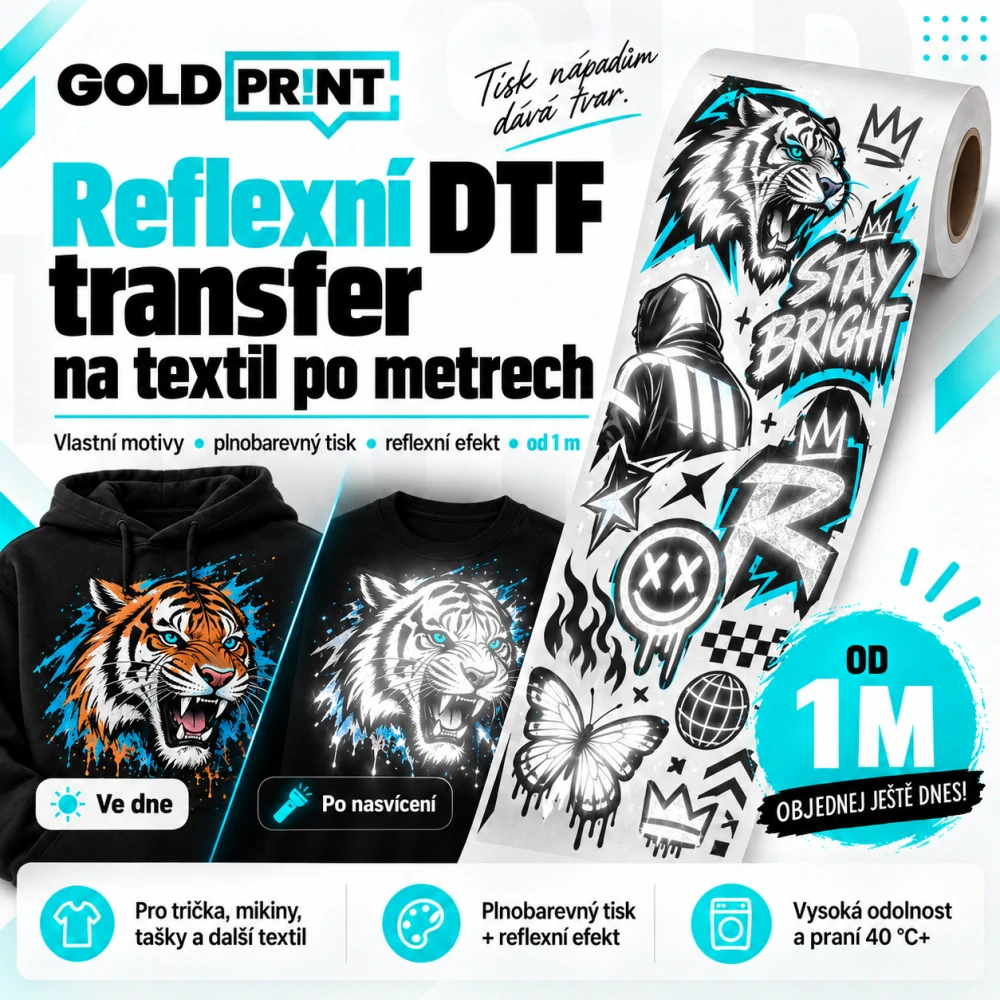 Reflexní DTF transfer na metr – vlastní motiv