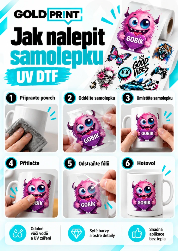 UV DTF samolepky na metr – vlastní motiv